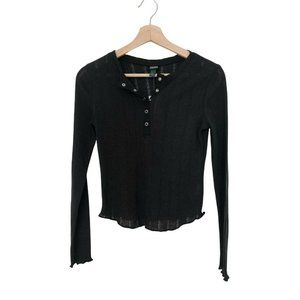 WILD FABLE Black Long Sleeve Lace Top Quarter Length Button Down Women's Small